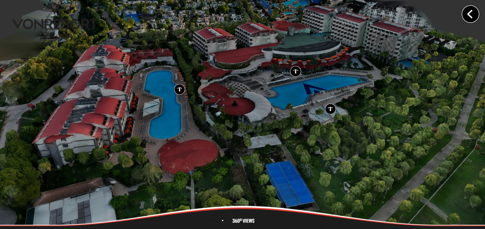Manavgat-Çolaklı Von Resort Otel İç-Dış alan navigasyonu ve Sanal gezinti uygulaması